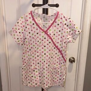 Polka Breast Cancer Dot Scrub Top with Pink Trim Scrubs?